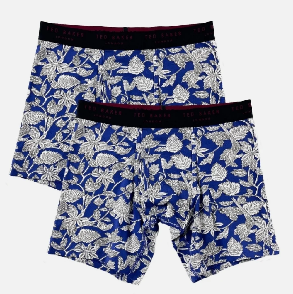 Ted Baker Blue Floral Boxer Briefs with Black Branded Waistband New 1 Pair